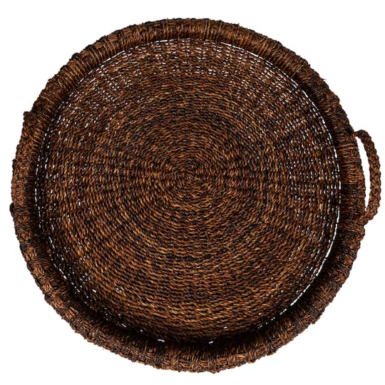 Hello Honey® 29" Dark Brown Artisanal Bankuan Braided Tray with Handles